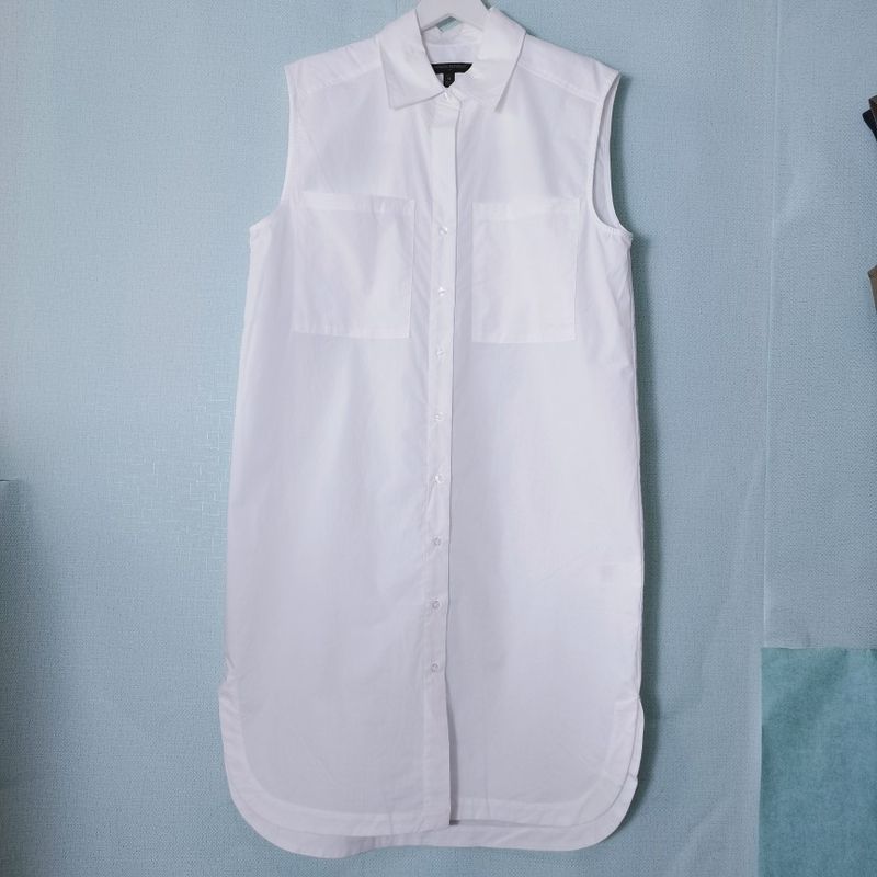 

Экспортный Модный Бренд Срезанная Этикетка Чистый Хлопок Кайхуай Плечевое Платье Миди Длинное Платье Без Рукавов Платье-Рубашка Стильное Летнее White XXS