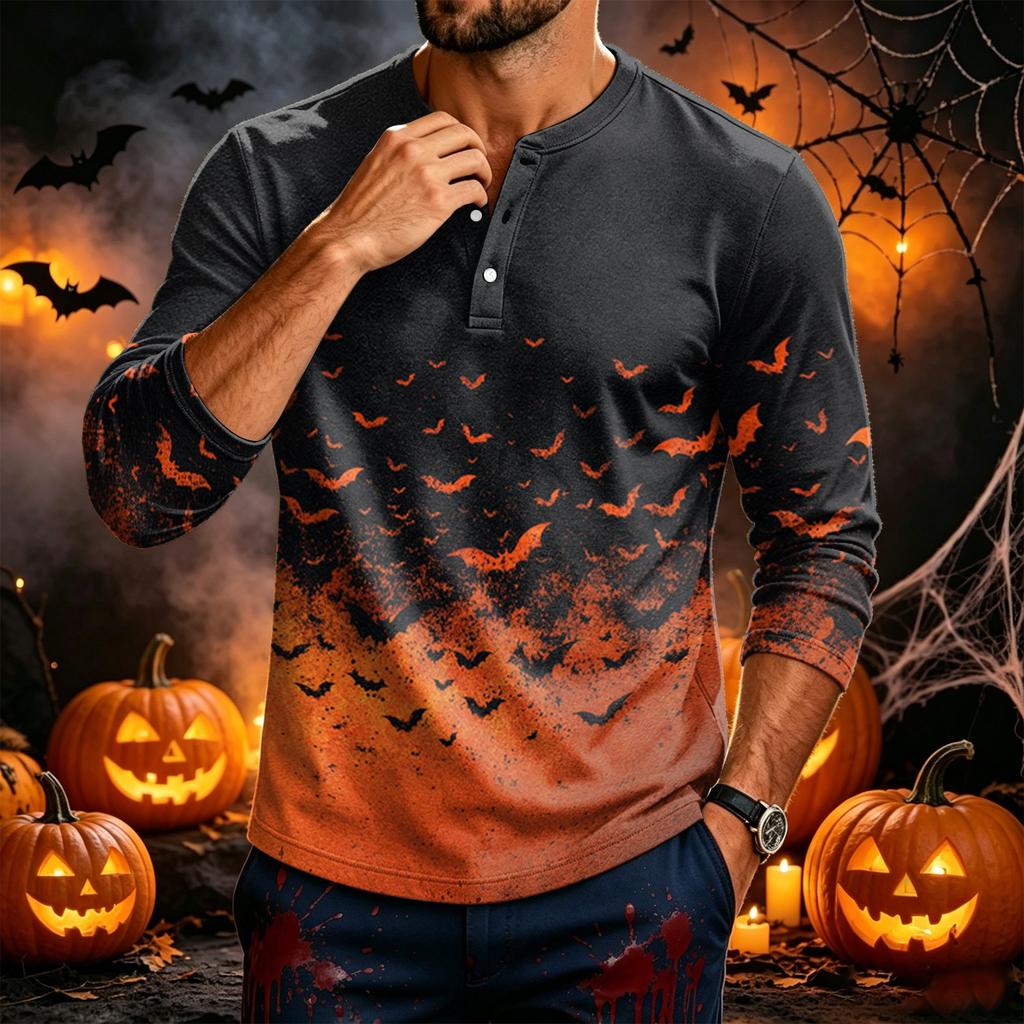 Men's Long Sleeve Shirt with Halloween Print for Festive Parties