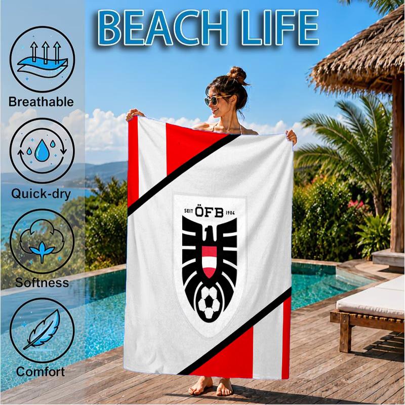Asciugamano da Spiaggia Emblema Calcio Austria, Asciugatura Rapida, Facile da Curare, Adatto Sia per il Fitness che per le Vacanze al Mare, Essenziale Sportivo