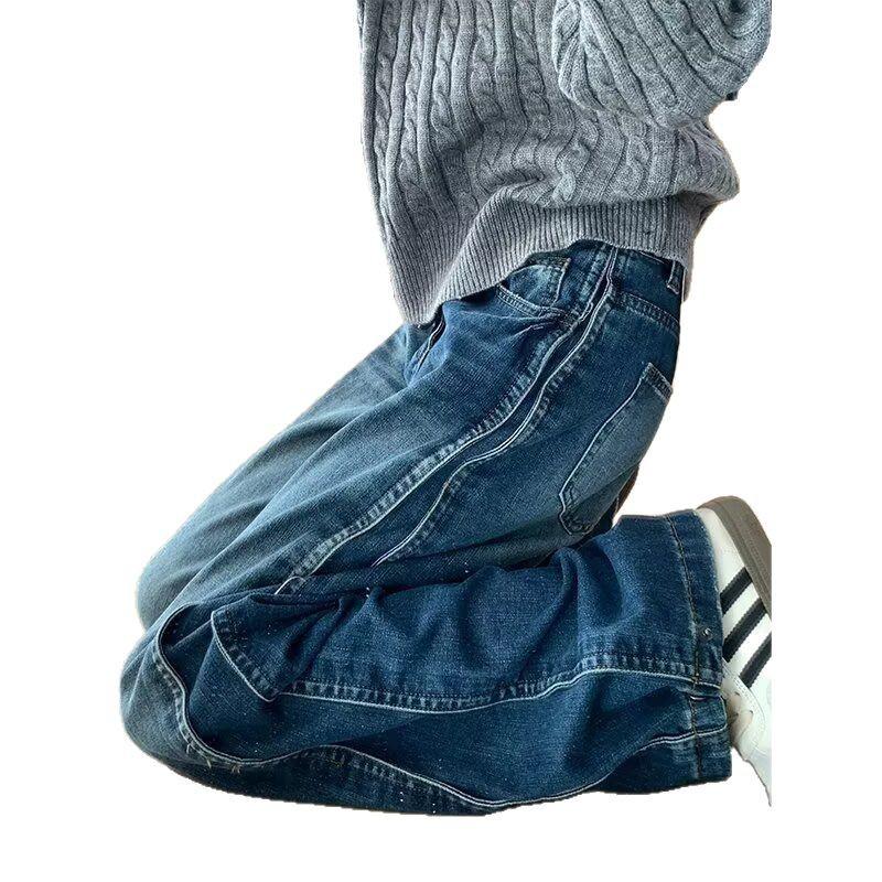 Plus Size Women's Retro Washed Wide Leg Jeans - Slimming Straight Loose Fit for Summer 2025