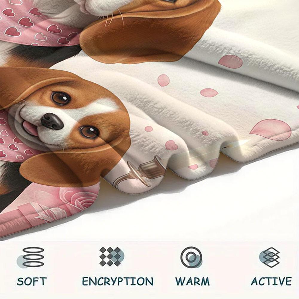 1Pc Cutetwodogs Print Flannel Blanket, High quality Comfortable for All Seasons, Home Decor, Warmth and Comfort, Perfect for Christmas Gifts
