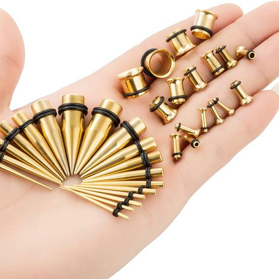 Kit 36 buc. conuri pentru dilatarea urechii, dilatatoare din oțel inoxidabil, bijuterii pentru piercing corporal