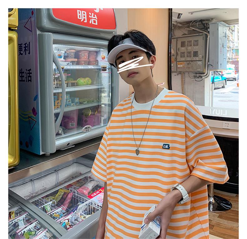 Men's Striped High Street Loose Fit T-Shirt - Trendy Summer Hong Kong Style for Couples and Students