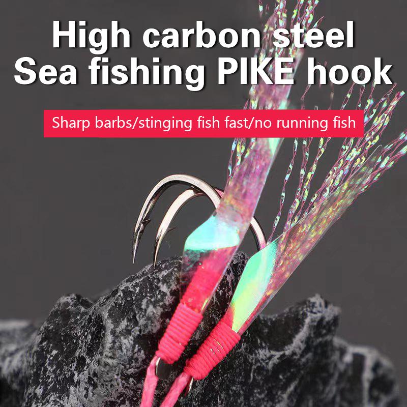 Cast Jig Assist Hook High Carbon Steel Angle Barbed Thread Feather Lure Fishing Tackle Slow Jigging Sea Pesca Fishhook