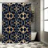 Luxurious Shower Curtain Set Waterproof, Non-slip Bathtub Cover Elegant Blue Gold Pattern Decorative Shower Panels for Bathroom