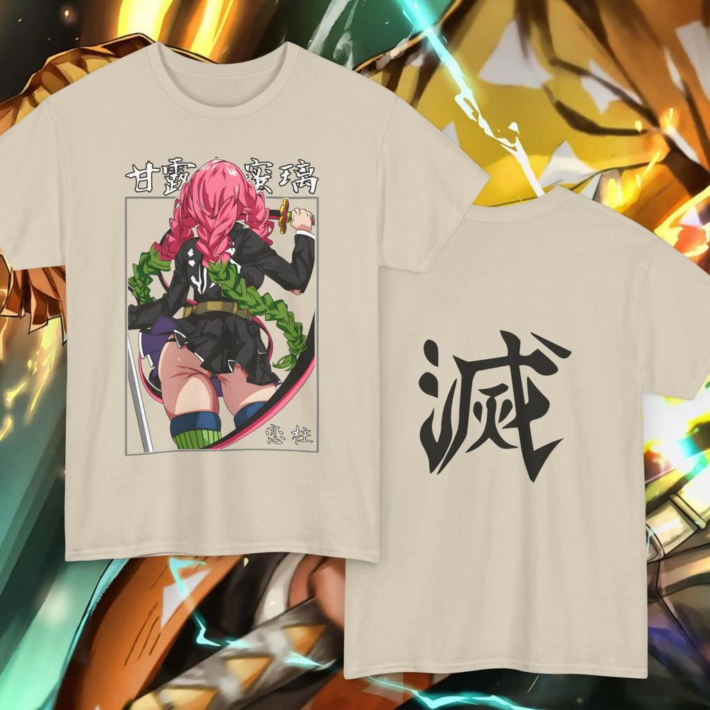 Demon Slayer Mitsuri Kanroji (Love Hashira) Double-Sided Anime Graphic Oversized T-Shirt, Streetwear Tee Kanji, Unisex Casual Top