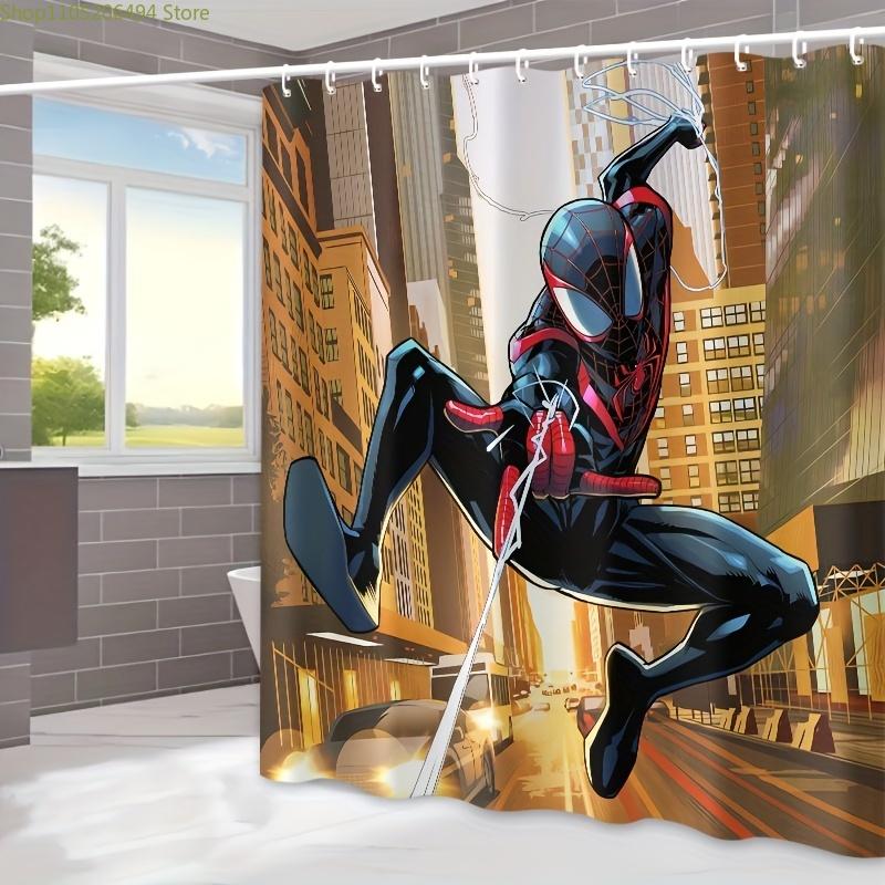 1pc MARVEL Spider-Man Shower Curtain with Hooks - Polyester, Vibrant Superhero Design, Bathroom Decor, Machine Washable, Easy