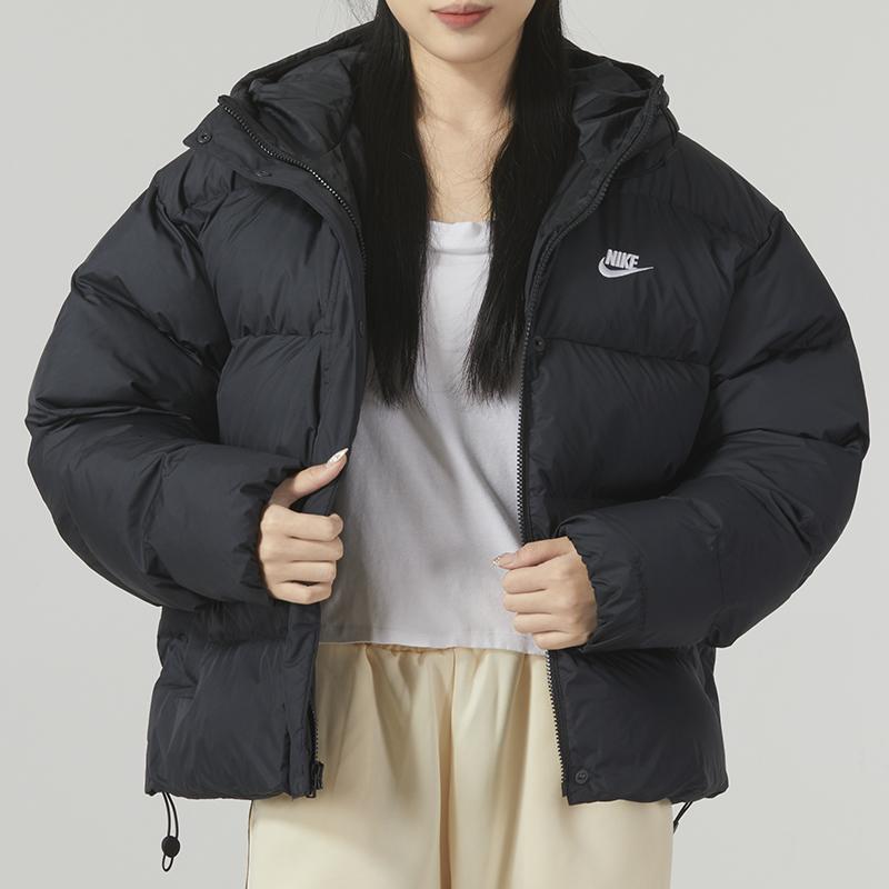 Nike Solid Color Windproof Warm Short Hooded Sports Puffer Jacket Women Jackets Black FD8291-010