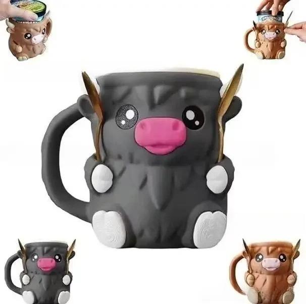 

Мультяшная Кружка Шотландский Высокогорный Крупный Рогатый Скот Кружка для Кофе Милая Кружка для Завтрака Рождественские Подарки чёрный