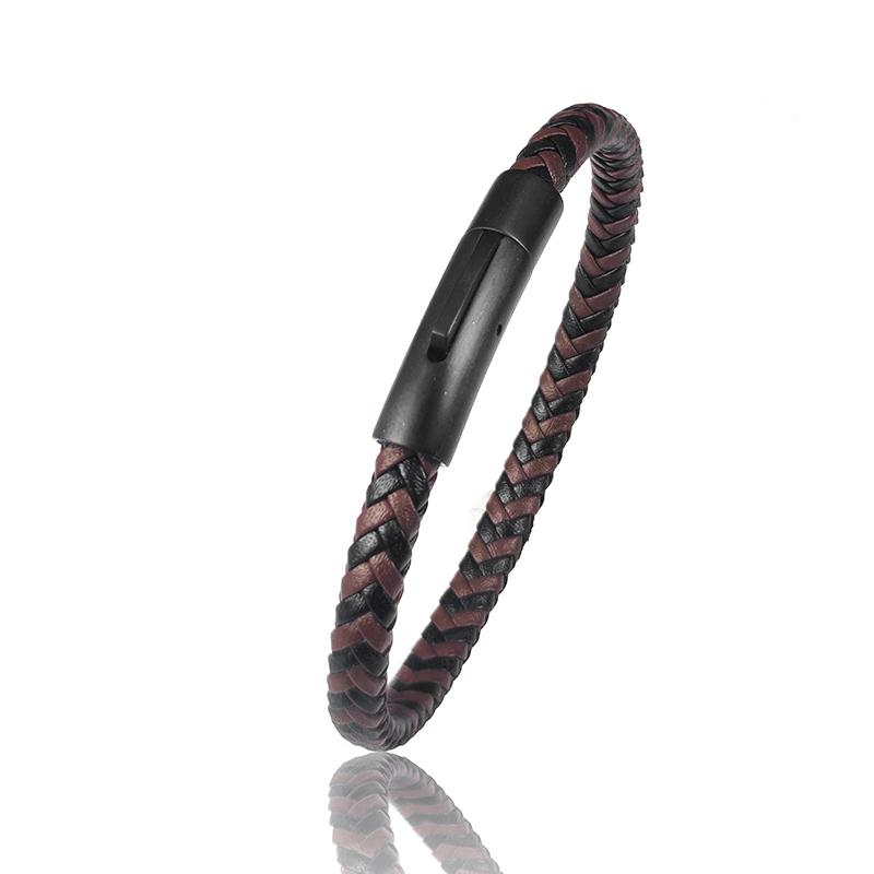 Mingao Men s Genuine Leather Bracelet Retro Bracelet Classic Press Lock Bracelet Wristband Men s and Women s Jewelry Gifts 20.5cm