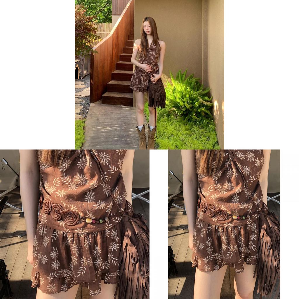 Cintura da Vita in Pelle Bohemienne da Donna con Decorazione a Fiore di Rosa Perfetta per Outfit Estivi