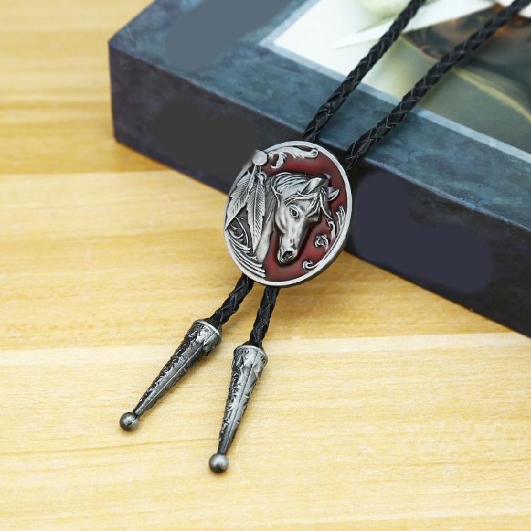 Men Bolo Tie Metal Horse Head Cowboy Hat Western Necklace Costume Accessories