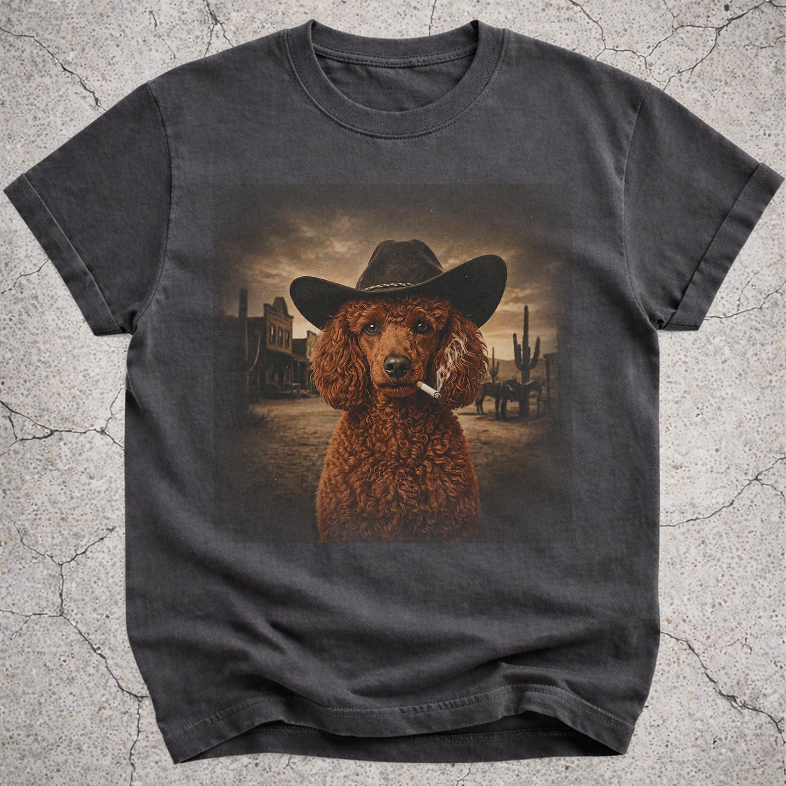 Red Poodle Cowboy Shirt, Western Poodle Meme Tee, Funny Cowboy Dog Gift, Dog Lover Shirt, Red Poodle Dog Tee 2XL