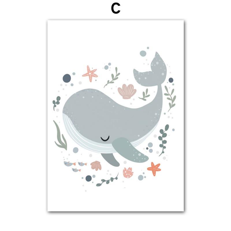Meeresleben Oktopus Wal Schildkröte Benutzerdefinierter Babyname Kinderzimmer Poster Drucke Wandkunst Bild Dekor Nordische Kinderzimmer Leinwandbild