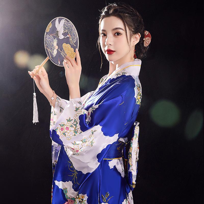 Women's Elegants Japanese Kimono Sexy Yukata with Obi Cosplay Costume National Novelty Evening Dress Printed Flower Geisha Gown