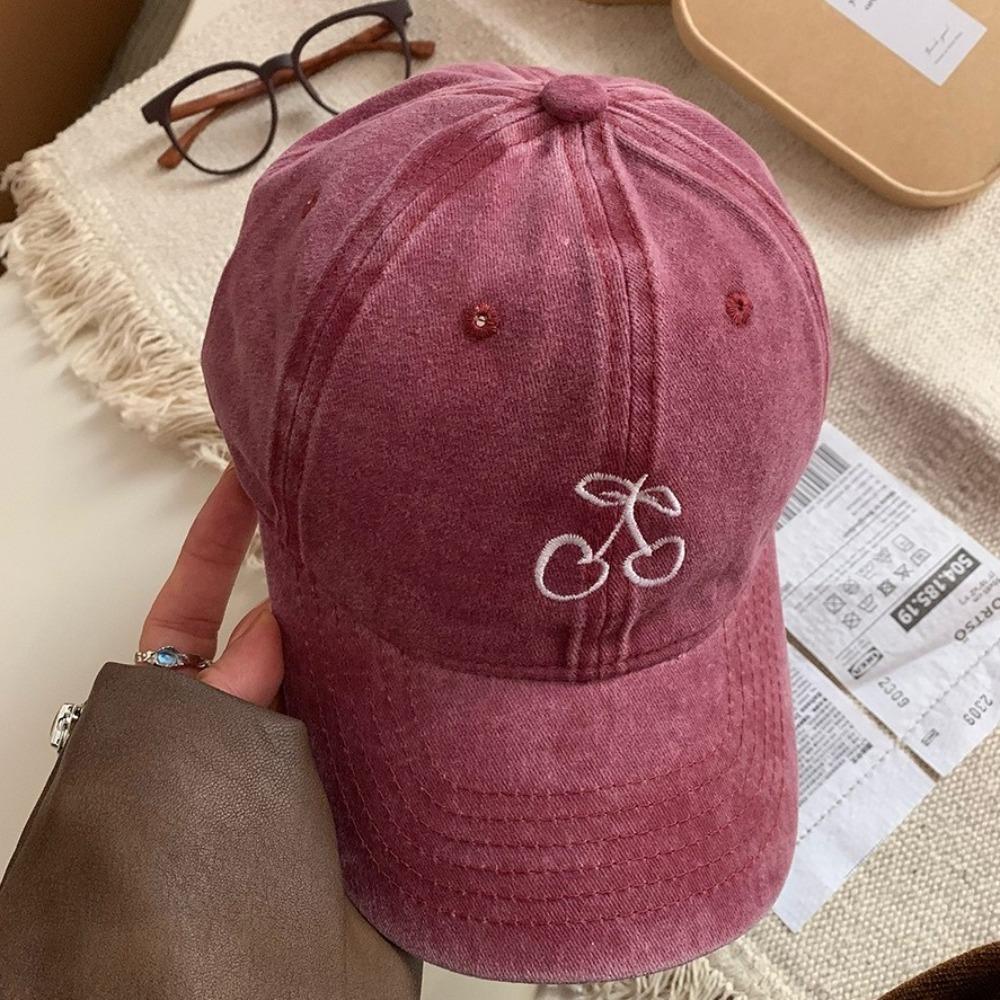 Embroidered Cherry Baseball Cap Sun Protection Sunscreen Sun Hat Retro Peaked Cap  Summer