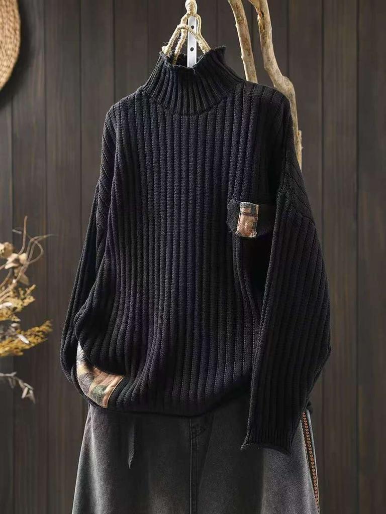 Johnature Women Pullover Sweaters Spring Solid Color Long Sleeve Knitted Cloths Soft Female Sweaters