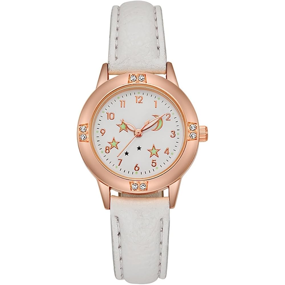 Kids Quartz Analog Watch White Girls  Wristwatch Cute Design for School Birthday Gift
