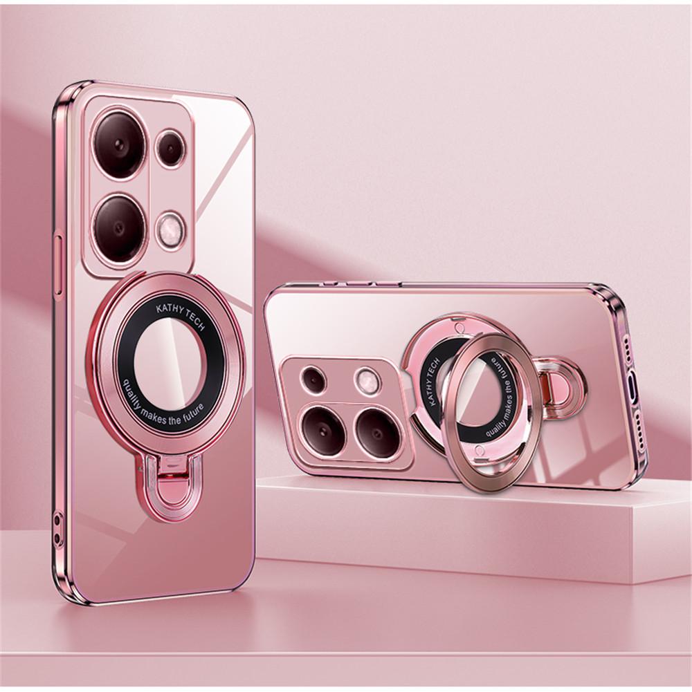 Luxury Transparent Plating Magnetic Bracket Case For Xiaomi Poco X6 Pro X3 NFC X5 F6 M6 Pro C65 C75 F3 F4 Silicone Stand Cover