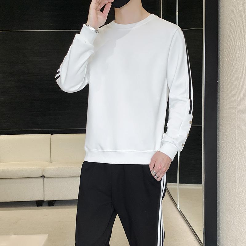 

Мужской костюм для пары из чистого хлопка, комплект толстовок с круглым вырезом большого размера, новый красивый корейский повседневный спортивный костюм на весну и осень S белый