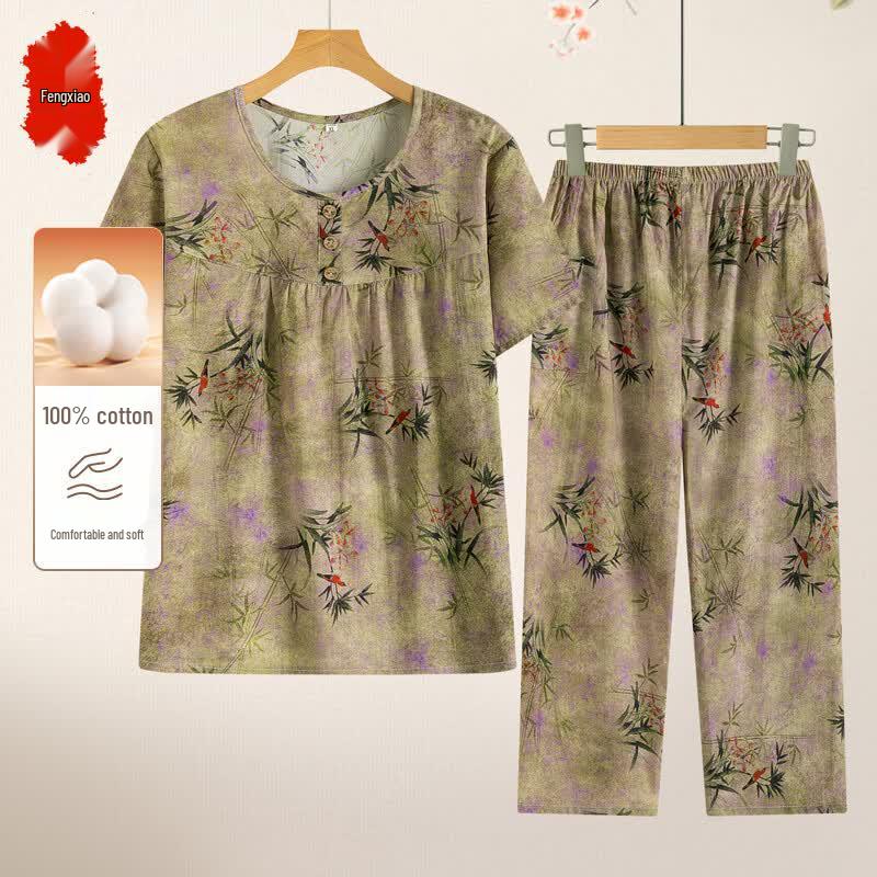 FENGXIAO Women s Pure Cotton Summer Cardigan Set 2XL