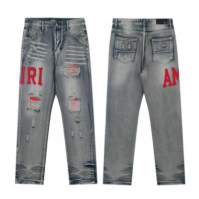 M07 Men's and Women's American Style Trendy Jeans with Fabric Patches, Holes, Embroidery, Casual and Fashionable High Street Pants