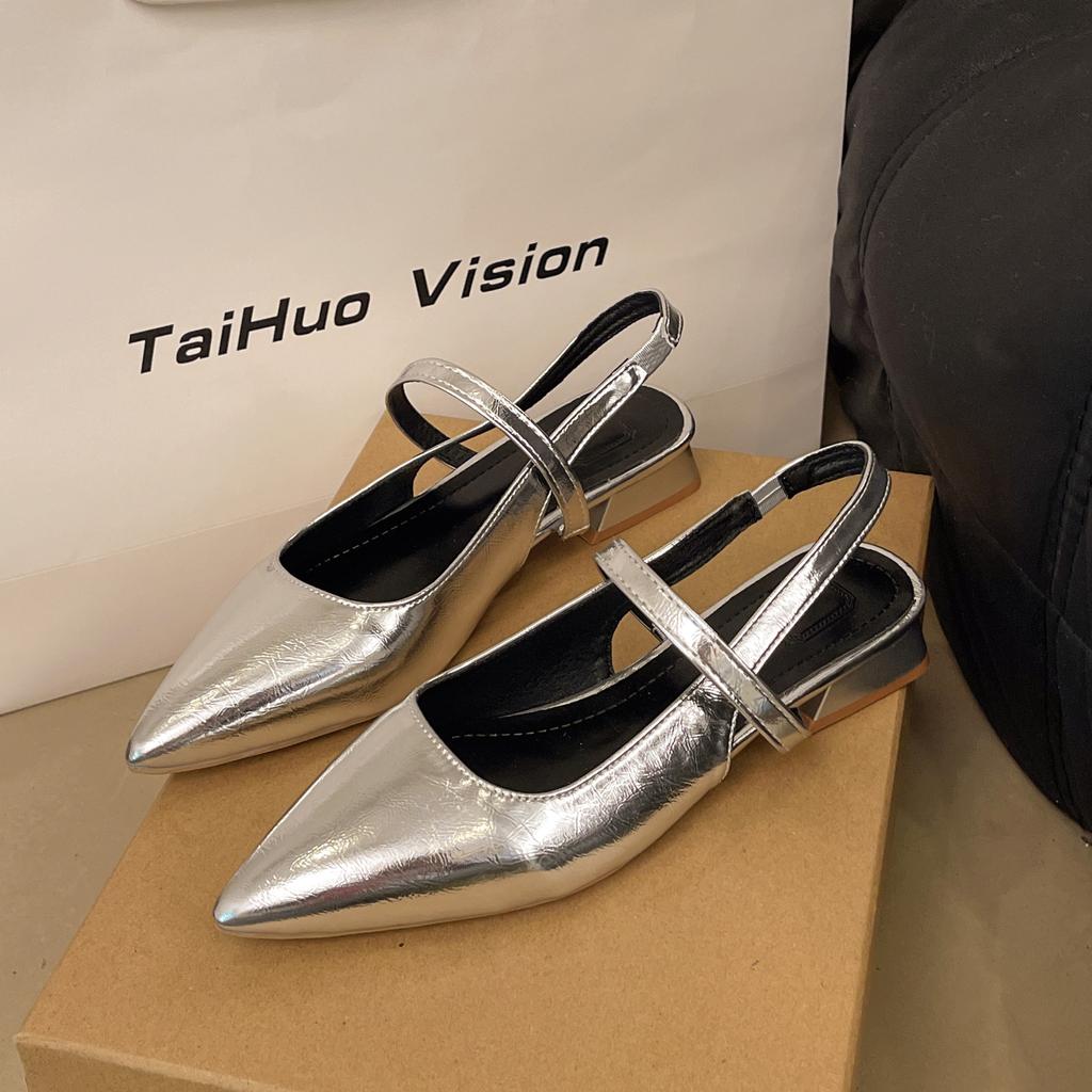Fashion Luxury Summer Pointed Toe Women Sandals Fashion Singbacks Mules Shoes Ladies Elegant Low Heel Stripper Party Sandalias