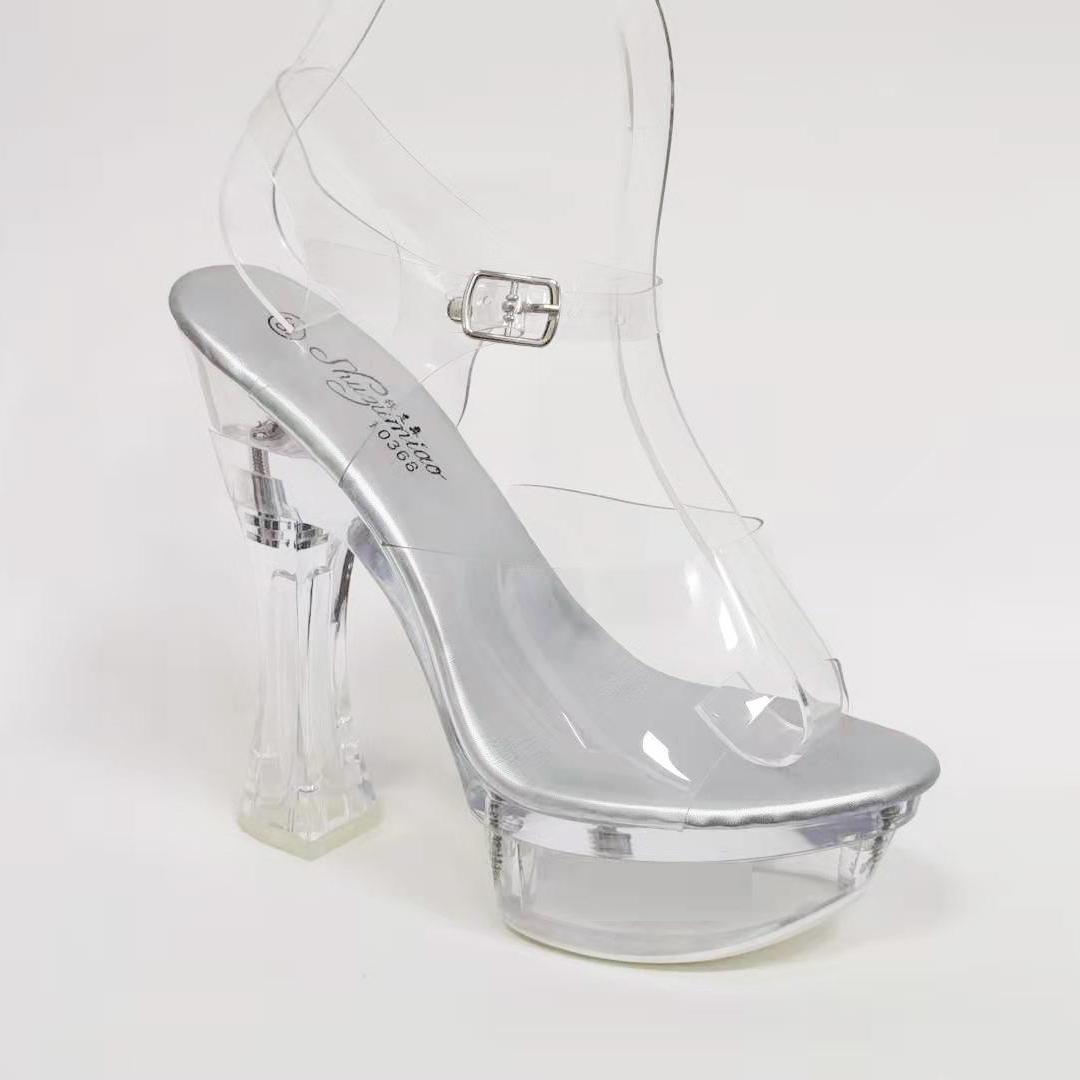 

Женские сандалии10365, женские босоножки на платформе, каблук 15 см, 6,5 см, 2022, прозрачная платформа с цветком для ночного клуба, сексуальное шоу, LFD 43 серебряный