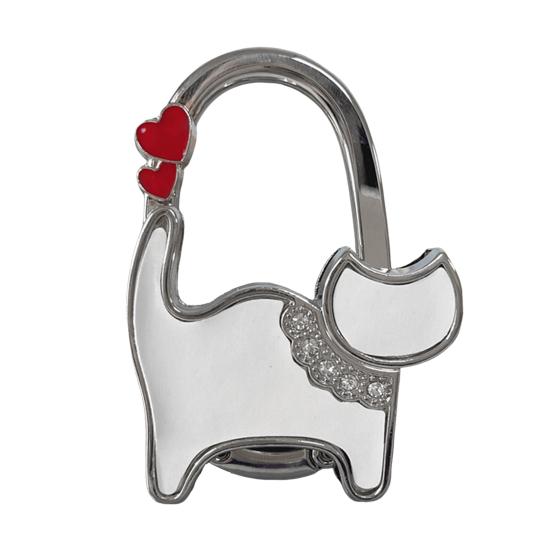 Cat-Shaped Bag Hook with Shiny Rhinestones Decor Non-Slip Base Foldable Desk