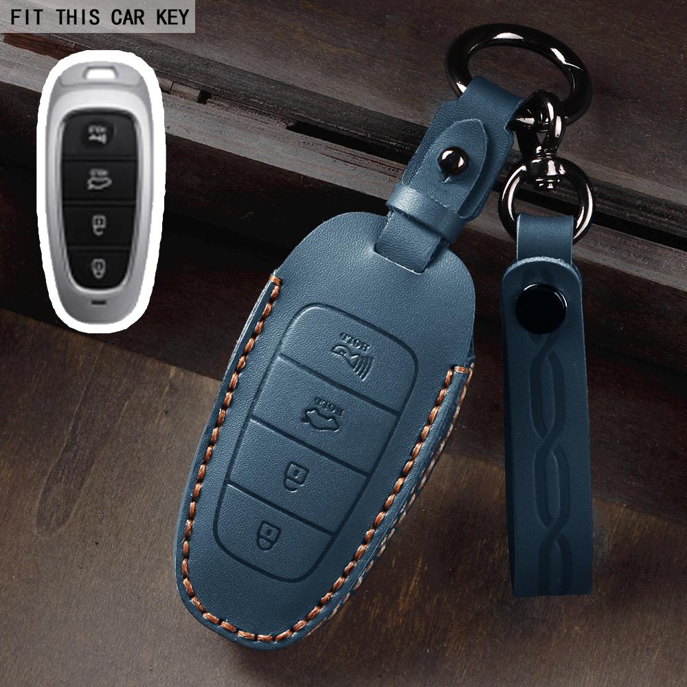 Schlüssel Lederetui Schlüsselanhänger für Hyundai Santa Fe Tucson 2022 NEXO NX4 Atos Solaris Prime 2021 Autoschlüsselabdeckung Schale