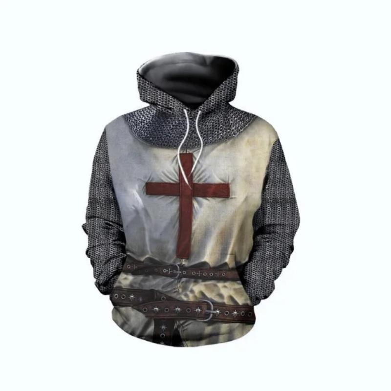 Knights Templar Armor Hoodies Jacket Crusader Cross Medieval Sweathsirt Pullover Full Printed 3D Men's Hoodie Tracksuit Carnival