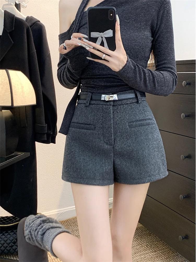 

Острые девчонки Шерстяные шорты А-силуэта с высокой талией - Осень/Зима 2025: Простой, Стильный и Стройнящий 4XL серый