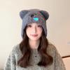Women Autumn Winter Warm Thicken Ear Protector Hat Cold Velvet Fisherman Hats Sweet Cute Bear Knitted Wool Cap