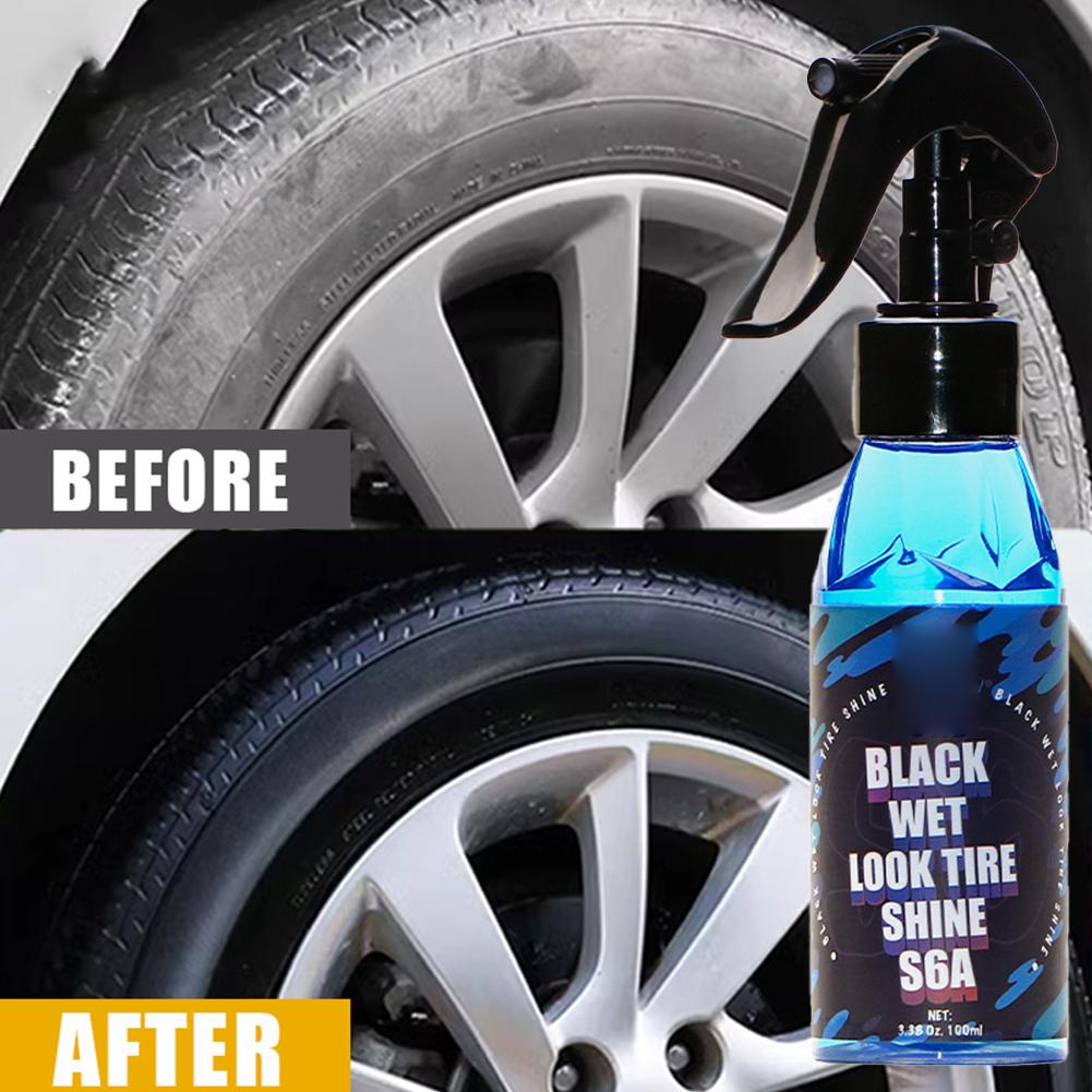 Black Wet Look Tire Shine Dressing -Automotive Clear Coat Tire Dressing Spray For Glossy Wet Tire Look, Vinyl & Plastic F0T0