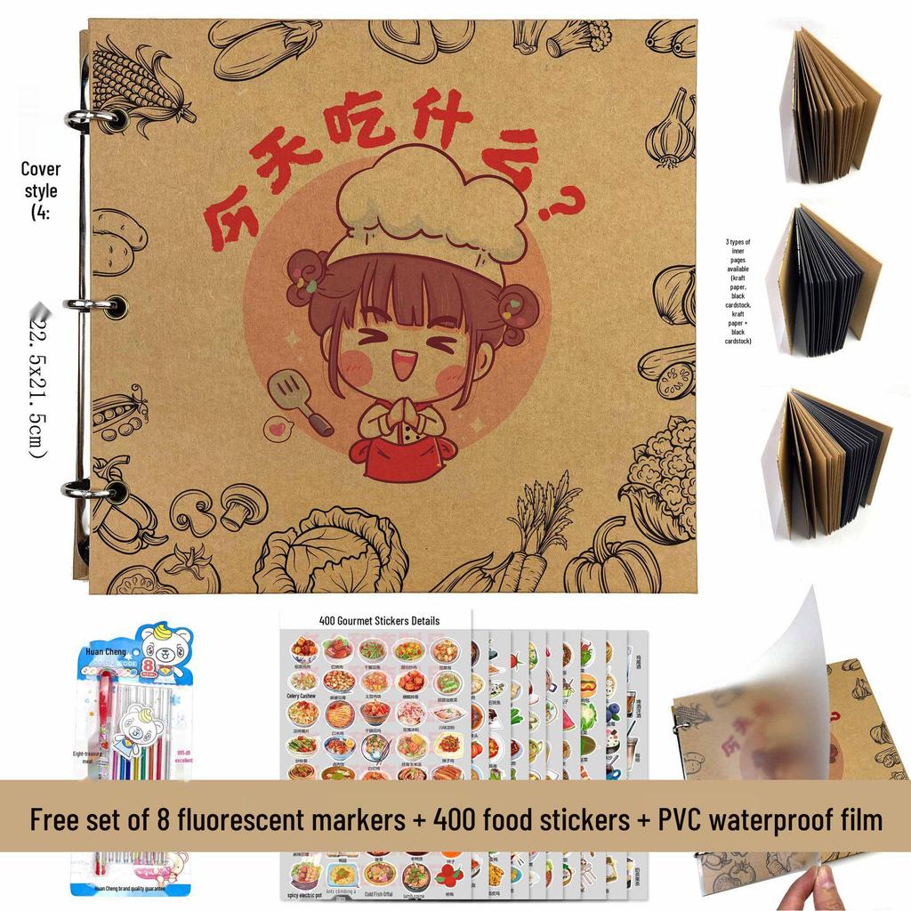 Hand-Painted Homemade Family Recipe Book - DIY Handwritten Kraft Paper Album