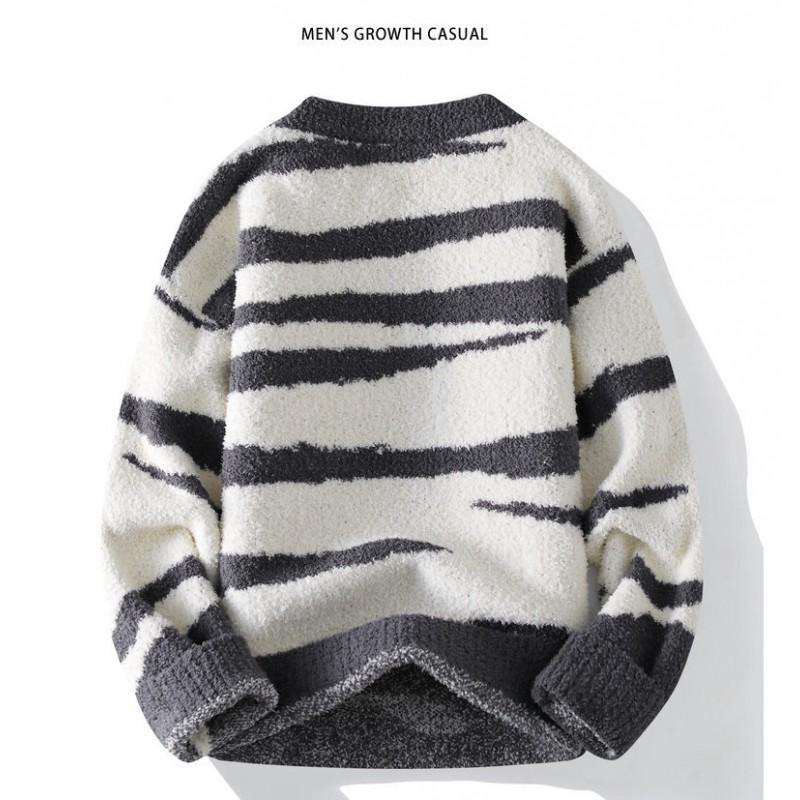 Soft Thick Knit Sweater Men Women Winter Warm Crew Neck Pullover With Zebra Casual Long Sleeve