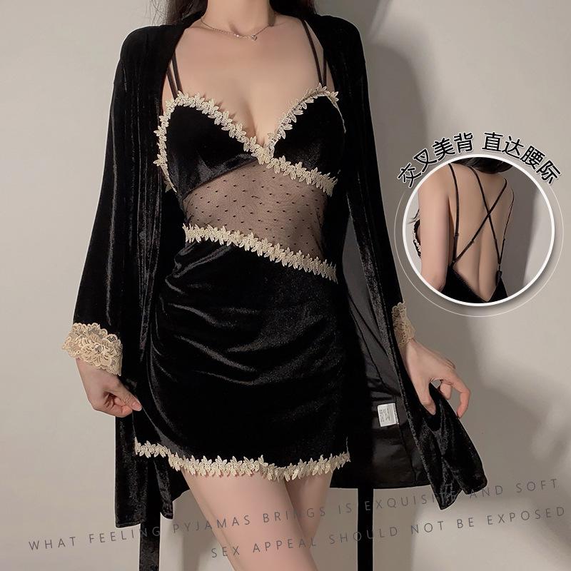 Guiruo Velvet Lingerie Set: Camisole, Open-Front Robe, Breast Pads - Pure Desire Collection 1490