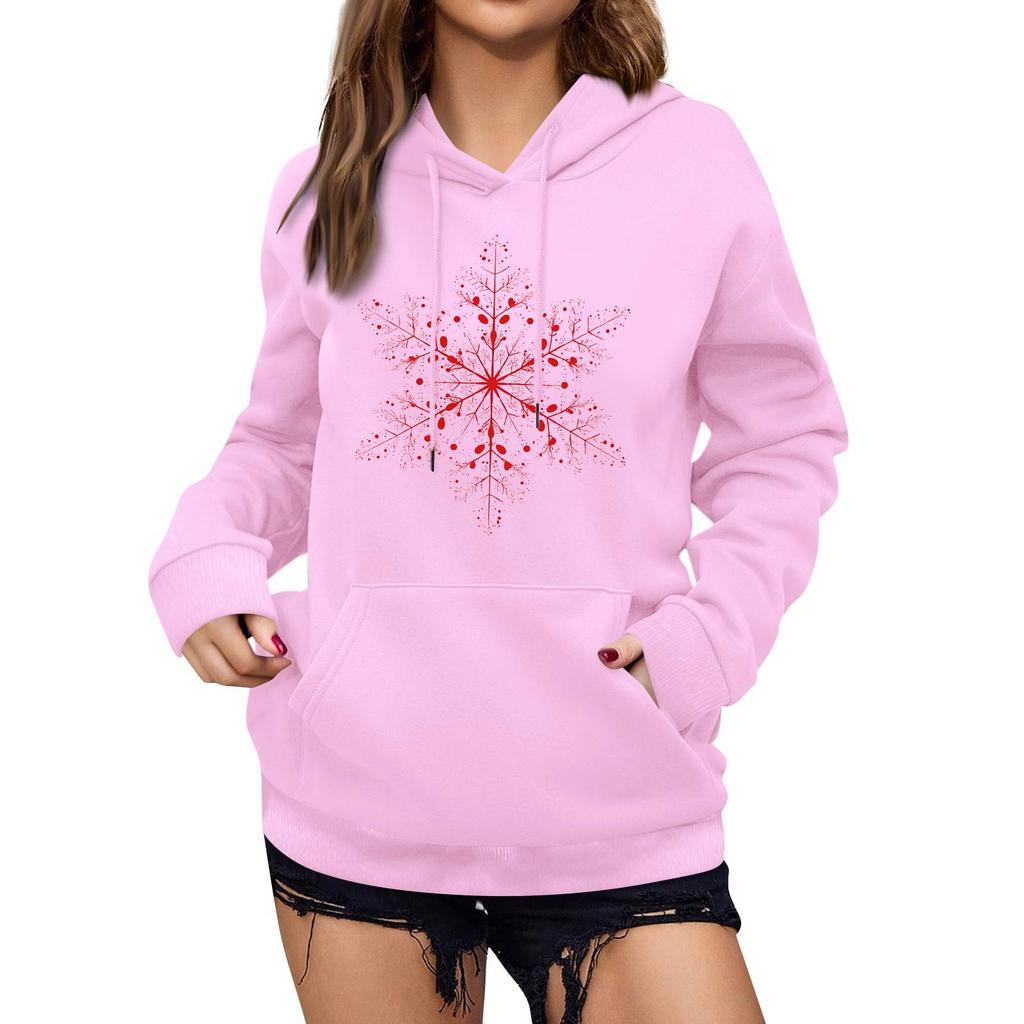 Women's Winter Christmas Printed Pullover Hooded Sweatshirt Fleece Long Sleeve Sweatshirt