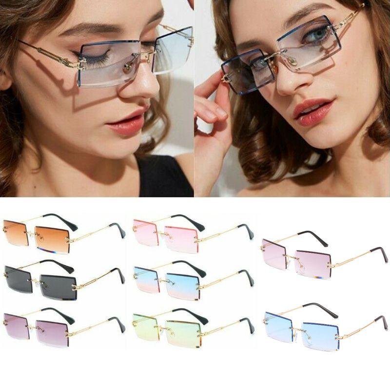 Womens Rimless Sunglasses Rectangle Shades Summer Fashion Trendy Uv400 Eyewear