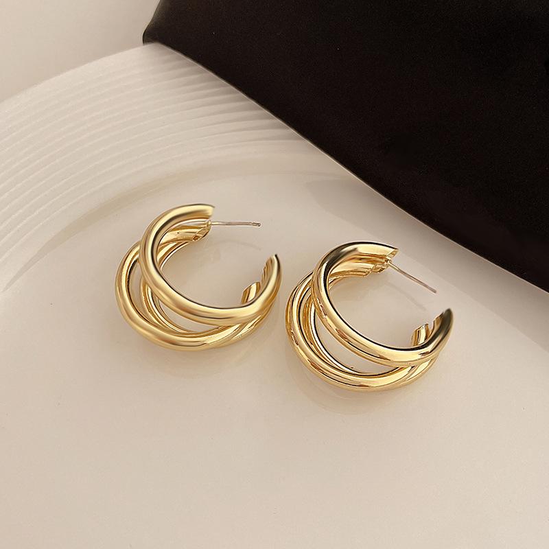 Silver Needle Geometric Metal Earrings: Elegant, Fashionable, High-End Design Stud Jewelry.