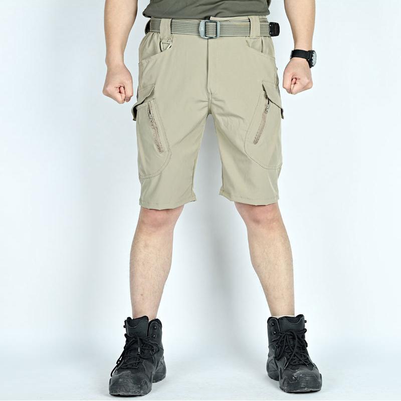 Summer Men Cargo Shorts Quick Dry Tactical Short Pants Multi-Pocket Shorts Men's Outdoor Hunting Fishing Knee Length Trousers