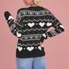 Damen Modischer Rundhals Langarm Pullover in Herzform, Kontrastfarbiger Pullover, Pullover-Top