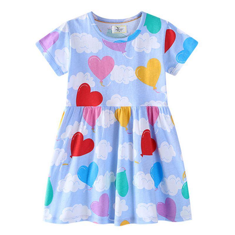 

2-7 Years Kids Girls Short Sleeve O-neck Cartoon Print Princess Dress 4T