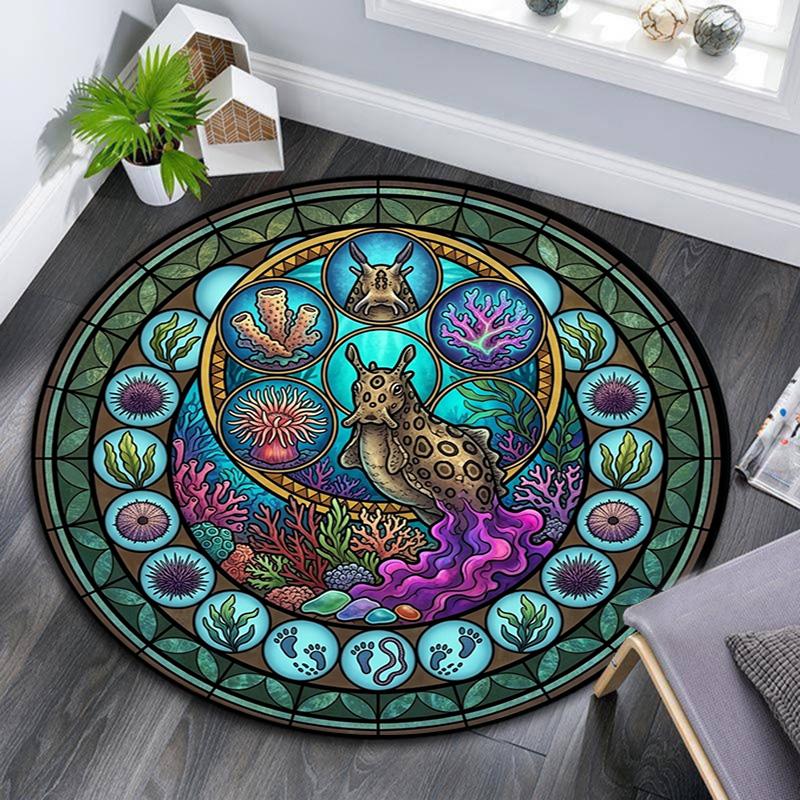 Oceanic Mystery Symbols Round Area Rug Under Office Chairs Bedroom Living Room Home Decor