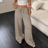 Pantaloni Larghi da Donna a Coste Elasticizzati in Vita Alta Vestibilità Larga Casual Palazzo con Tasche