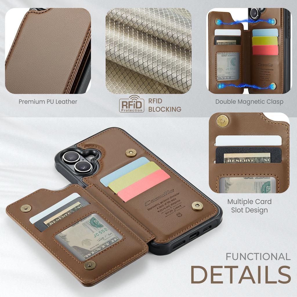 For iPhone 16 Phone Case CASEME C22 Leather Back Cover with RFID Blocking Card Slots