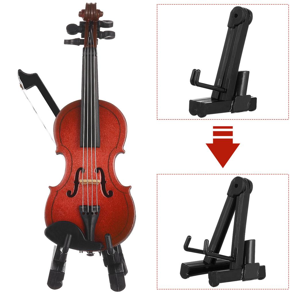 1Set Wood Small Miniature Violin Adornment Realistic Desktop Decor Photo Prop Stylish Home Accessory Tiny Violin