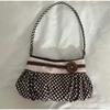 Retro Polka Dot Shoulder Bag Wooden Button Decor Handbag Pleated Design Soft Dumpling Bag Striped Pattern Casual Commuter Bag