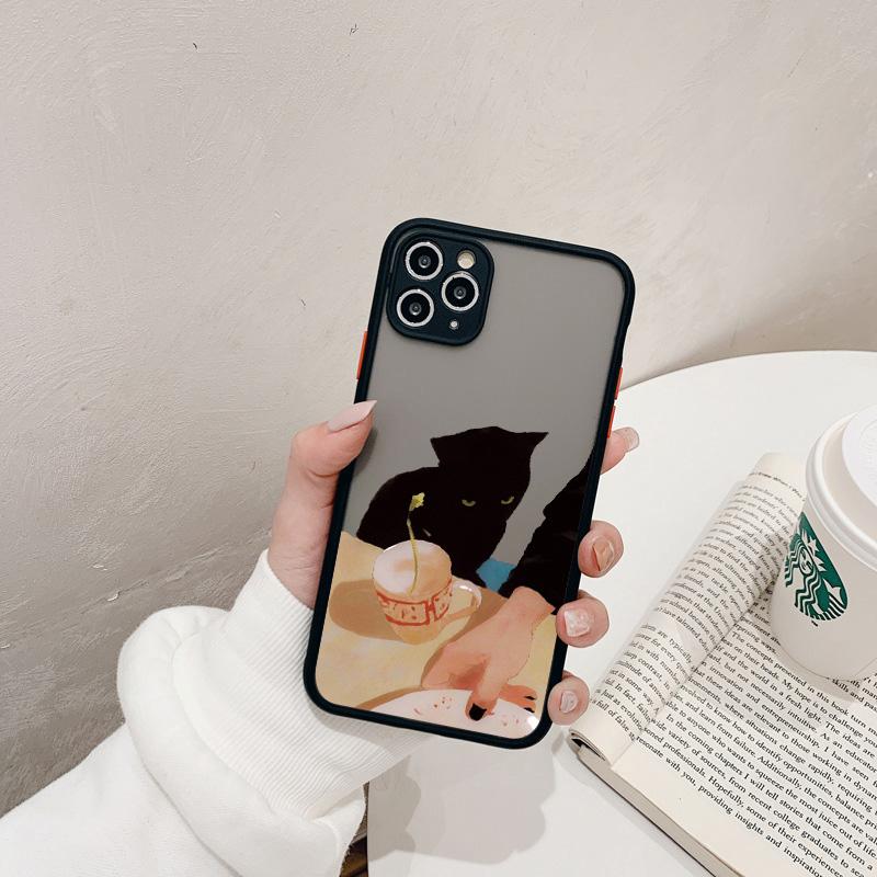 Cute Cartoon Black Cats Animal Soft Phone Case For iphone 7 8 Plus SE2 X XS MAX XR 15 14 11 12 13 Pro Max Shockproof back Cover