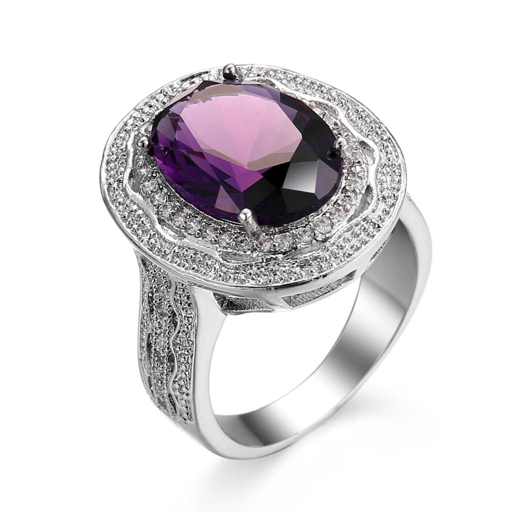 Women's Zircon Ring with Purplish-Red Gemstone: European & American Fashion Jewelry